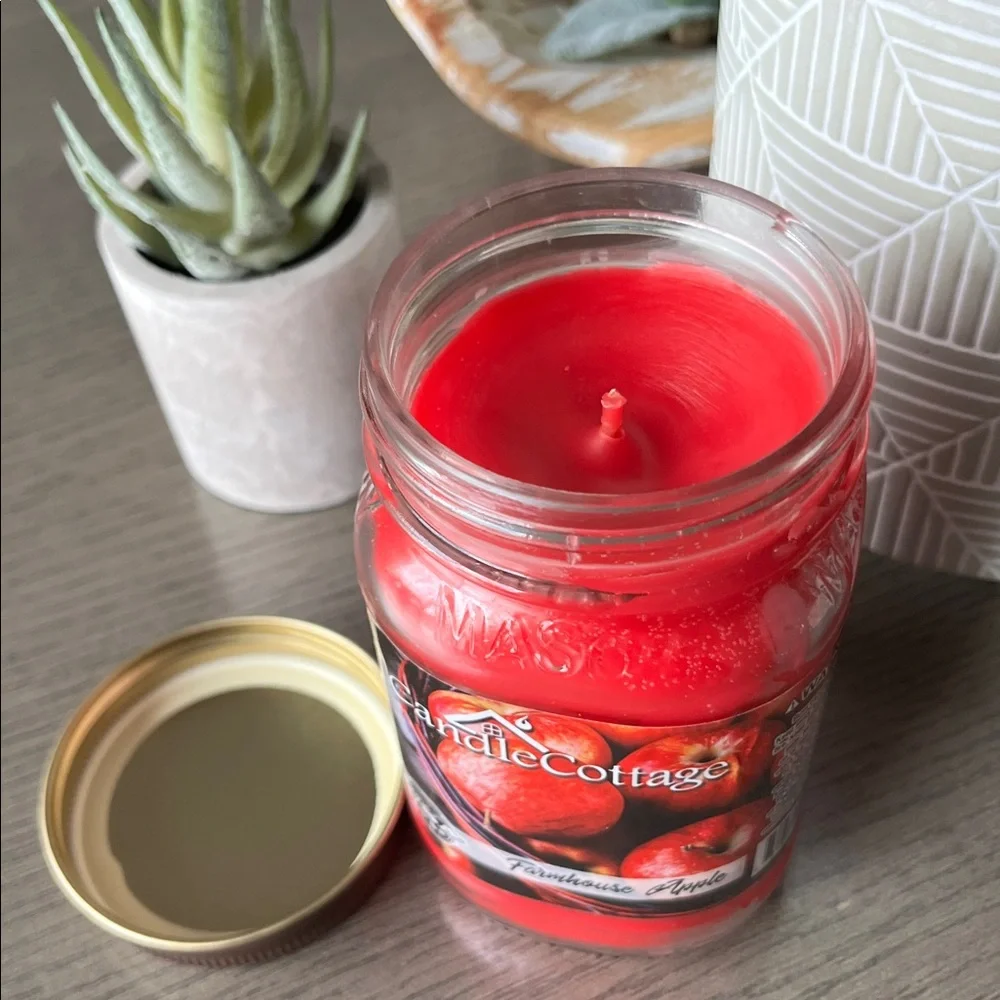 Candle Cottage Farmhouse🍎 Apple Scented Candle-N-Mason Jar 🆕 12.5oz -USA-TN